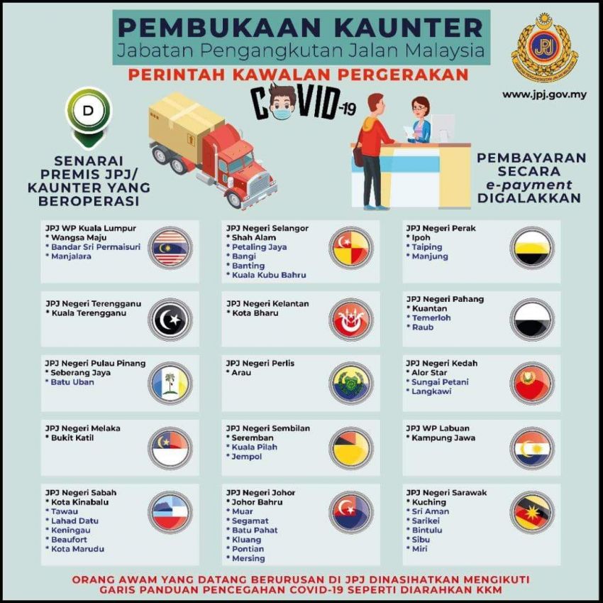 JPJ counter operations from April 29 will not handle private individual, taxi or ride-hailing vehicle matters 1111833