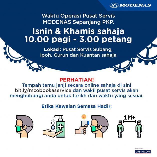 Modenas mula buka pusat servis terpilih 10am-3pm