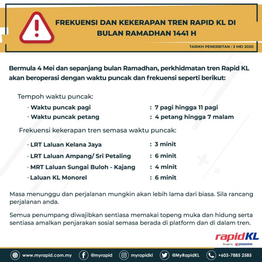 PKPB: Prasarana umum jumlah penumpang dihadkan 30-50% bagi setiap trip, waktu operasi kembali normal 1114166