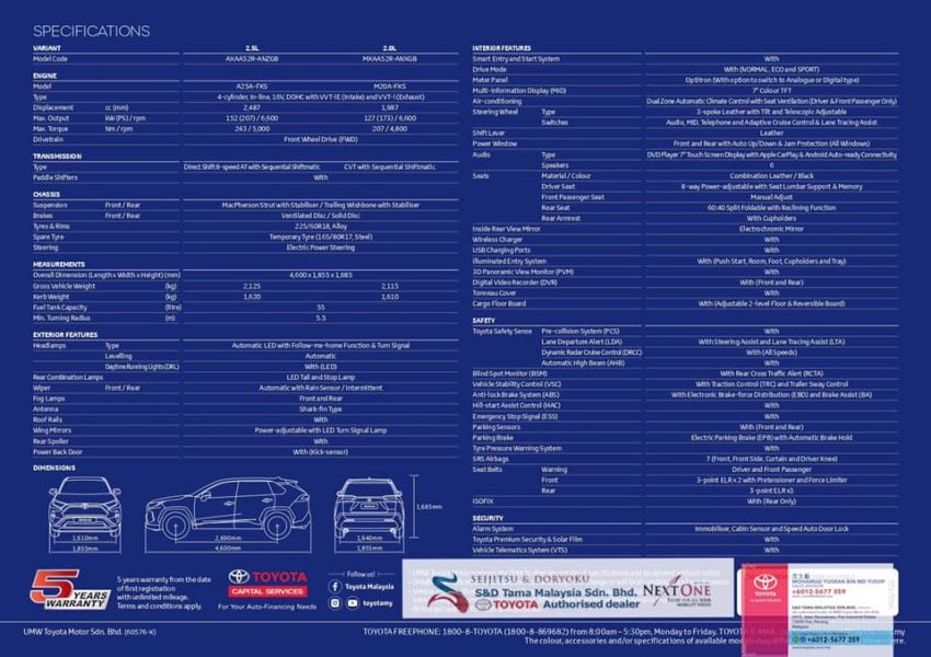 Toyota RAV4 2020 – brosur untuk M’sia bocor; enjin <em>Dynamic Force</em> 2.0L dan 2.5L, <em>Toyota Safety Sense </em> Image #1128860