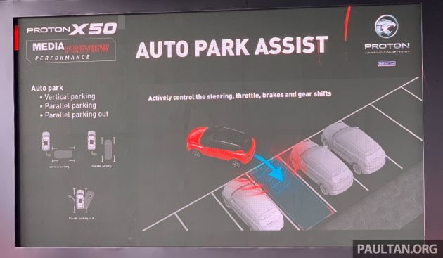 Proton X50 Auto Park Assist – perpendicular parking entry, and parallel entry and exit of parking spaces
