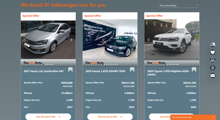 Das WeltAuto — laman web baru diperkenalkan; lihat, bandingkan kereta dan tawaran dari VW Malaysia 1190216