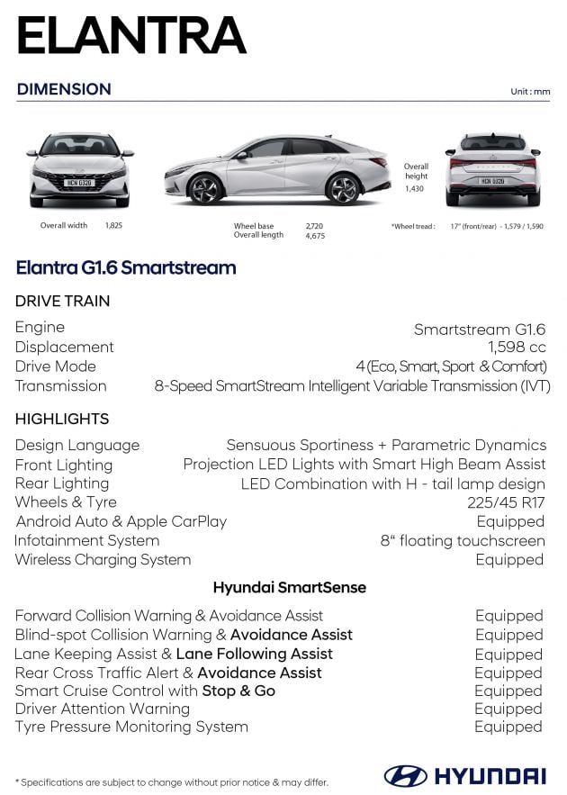 2021 Hyundai Elantra open for booking in Malaysia – 1.6L Smartstream engine, IVT; AEB, LKA, BSM, ACC