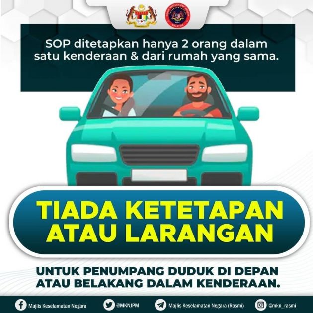 No seat restrictions, social distancing needed for car passengers; front or back seats OK – Ismail Sabri