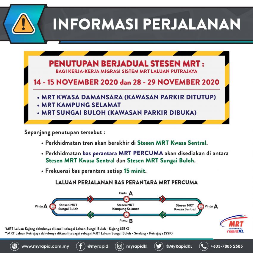 Tiga stesen MRT ditutup hujung minggu ini untuk kerja migrasi Laluan Putrajaya; bas percuma disediakan 1209560
