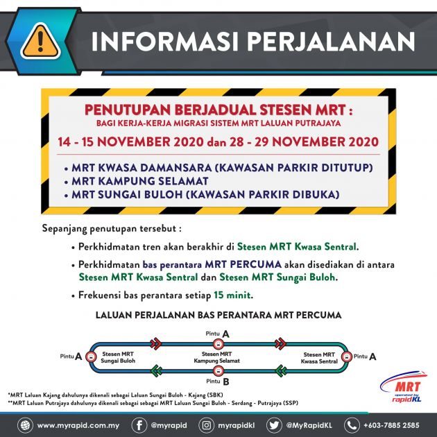 Selected MRT stations to close this weekend for Putrajaya Line migration works, free shuttle bus