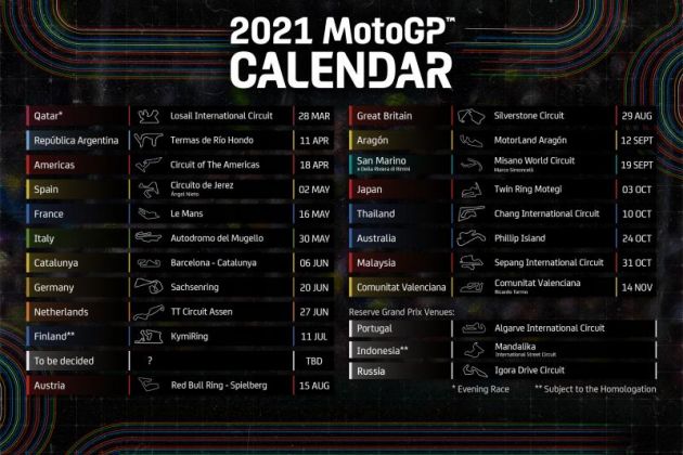 2021 MotoGP provisional race calendar released