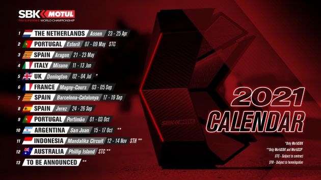 2021 World Superbike Championship calendar shown