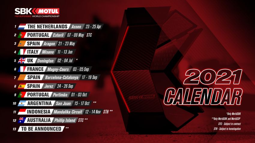 2021 World Superbike Championship calendar shown 1218871