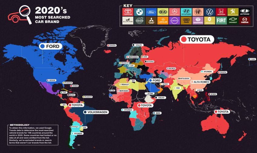 Toyota was the most searched car brand globally in 2020 ahead of BMW and Mercedes-Benz – study 1244474