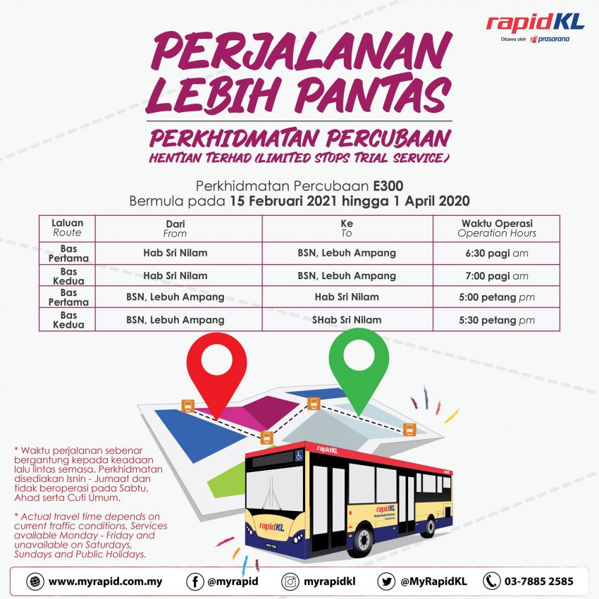 Rapid KL uji perkhidmatan bas percubaan laluan Wangsa Maju, Ampang, Puchong ke KL hingga 1 April 1248286
