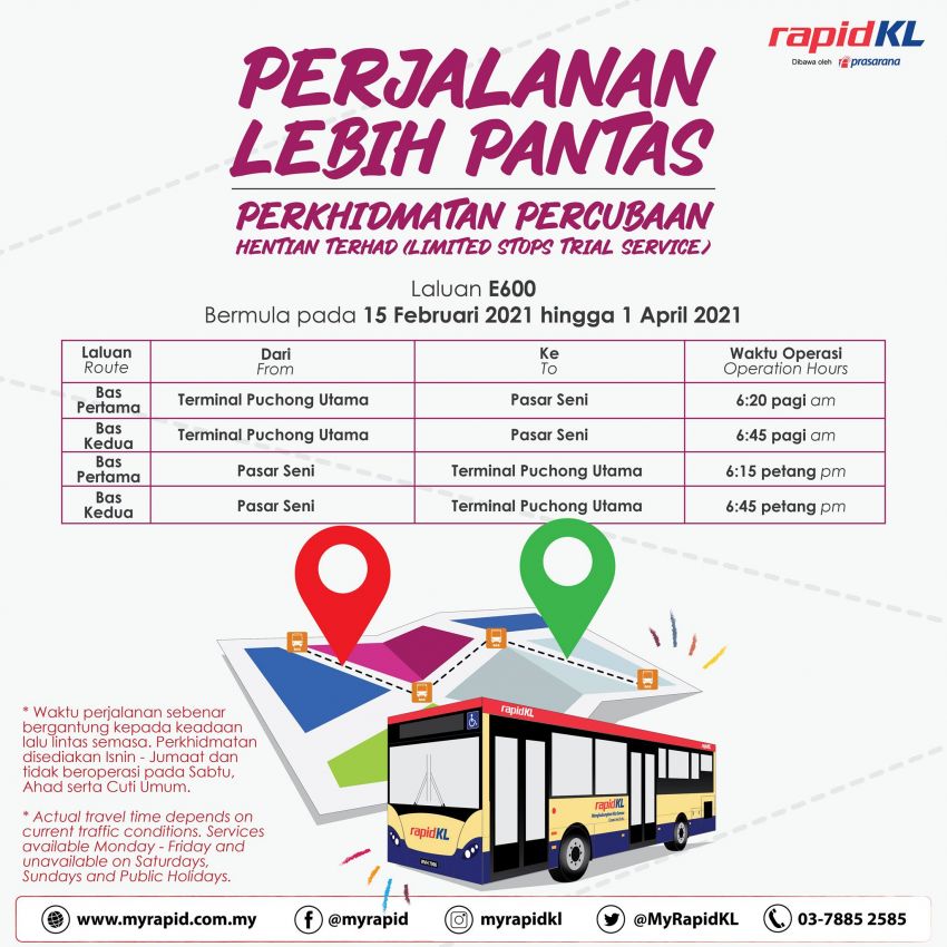 Rapid KL uji perkhidmatan bas percubaan laluan Wangsa Maju, Ampang, Puchong ke KL hingga 1 April 1248290
