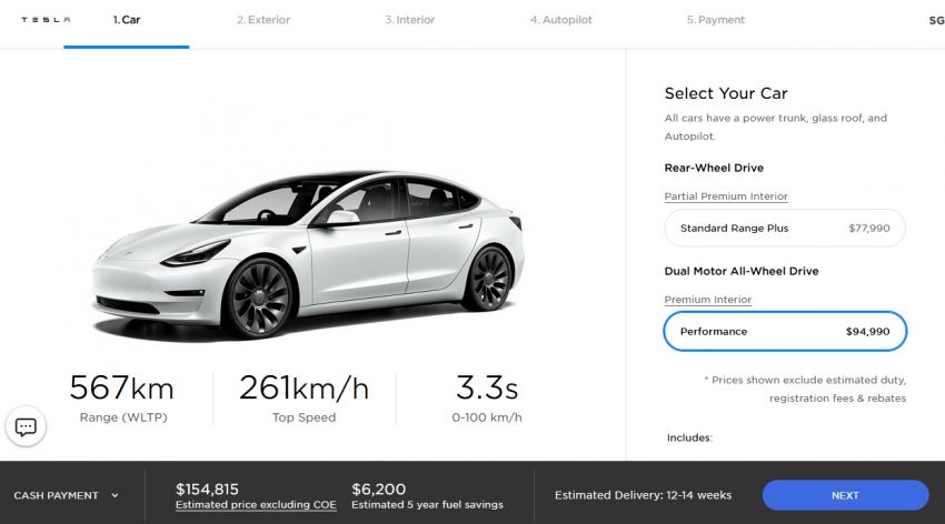 Tesla relaunches in Singapore – Model 3 SR+ from RM488k, Performance from RM615k, with current COE 1246051