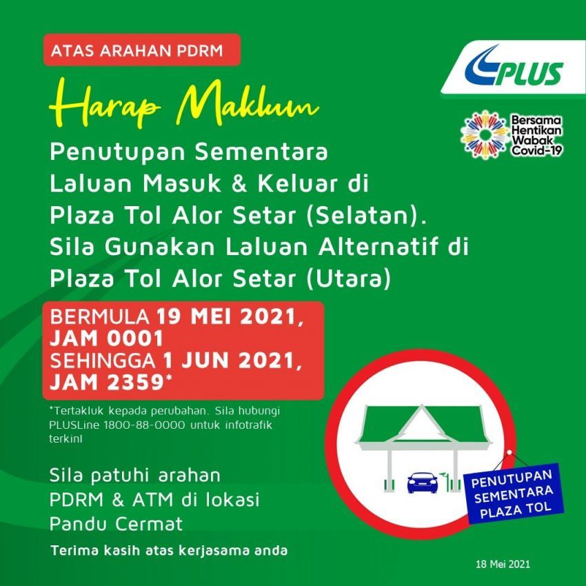 PLUS tutup plaza tol Alor Setar Selatan hingga 1 Jun 1295679