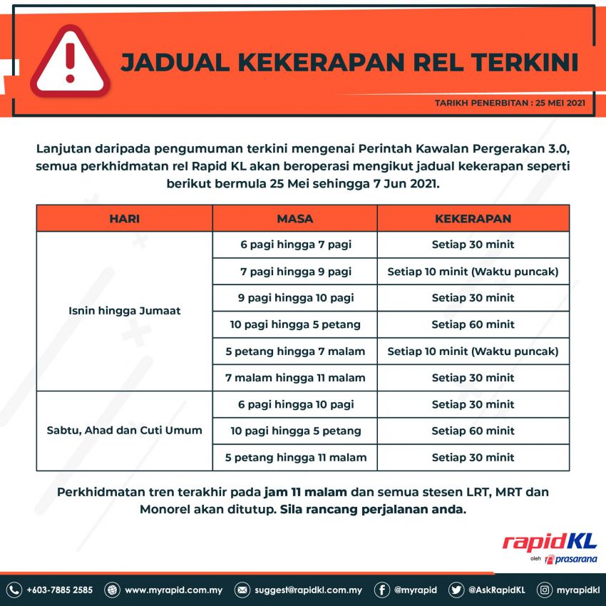 Rapid KL’s revised train, bus schedules for MCO 3.0 1299449