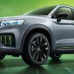 Geely Xingyue S dalam warna kelabu dan hijau ditunjuk