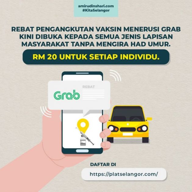 Rebat RM20 Grab untuk ke pusat vaksin di Selangor