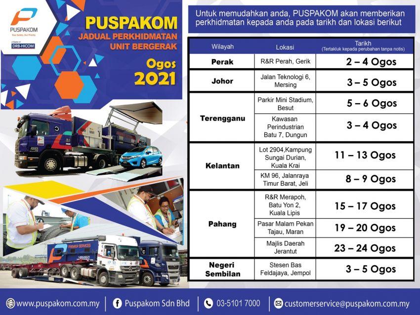 Puspakom’s August 2021 schedule for mobile inspection unit and Sabah/Sarawak off-site tests 1323430