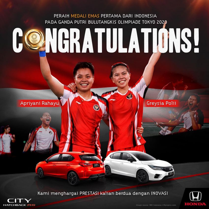 Honda Indonesia gifts City Hatchback RS to Olympic badminton gold medallists Apriyani and Greysia 1332852