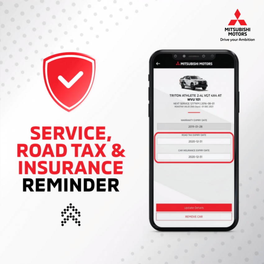 Mitsubishi Connect MY mobile app updated – service status notifications; road tax, insurance reminders 1328249
