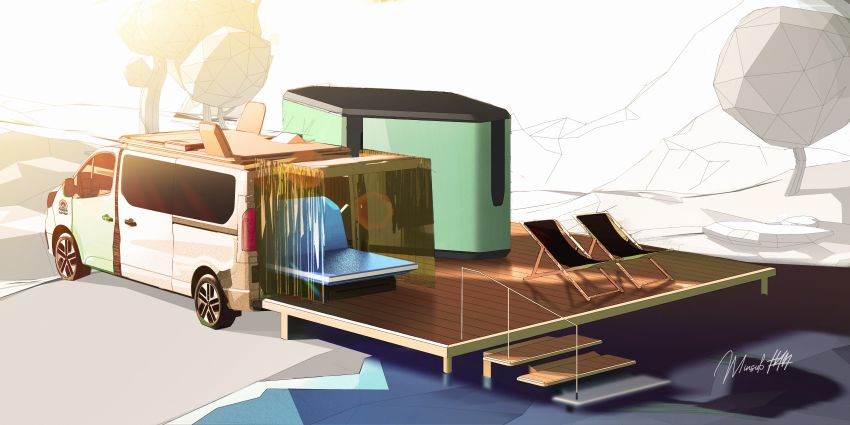 Renault Hippie Caviar Hotel – EV camper van concept with concierge services, logistics container delivery 1331599