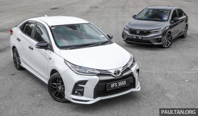 2021 Honda City vs Toyota Vios in Malaysia – sportiest RM106k e:HEV RS hybrid and RM95k GR Sport shown