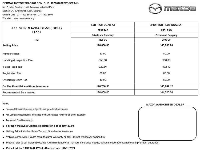 Mazda BT-50 2022 dibuka untuk tempahan di Malaysia — CBU, 5 varian, enjin 1.9L dan 3.0L; dari RM124k 1385561