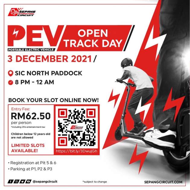 Sepang open track day for Portable Electric Vehicles on Dec 3 – for e-scooters, e-bikes, Segway, hoverboard