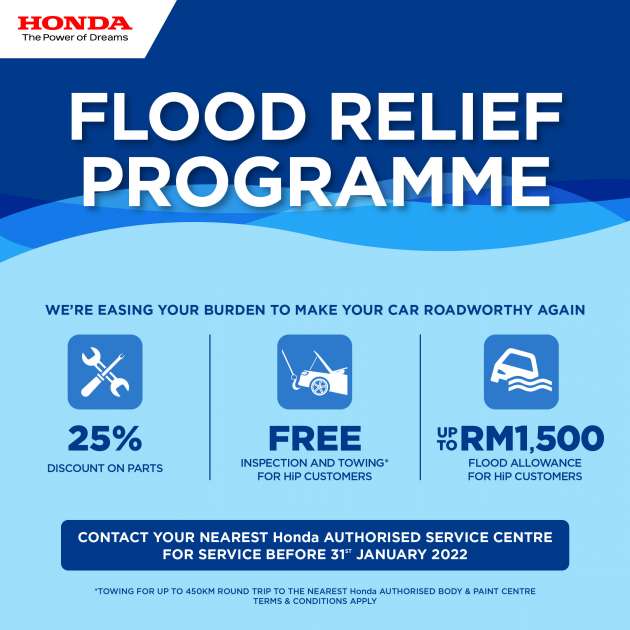 Honda flood relief programme - 25% off genuine parts, free towing and RM1,500 allowance for HiP customers - paultan.org