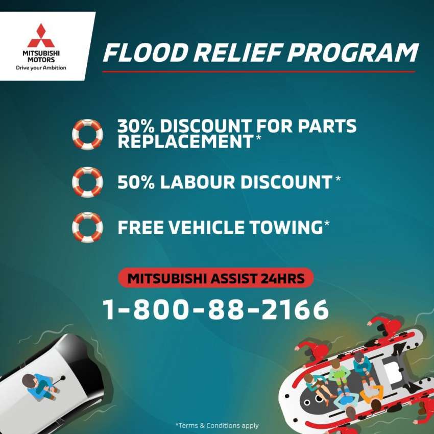 Mitsubishi flood relief programme – 30% off genuine parts, labour 50% off, free towing; until January 20 1396071