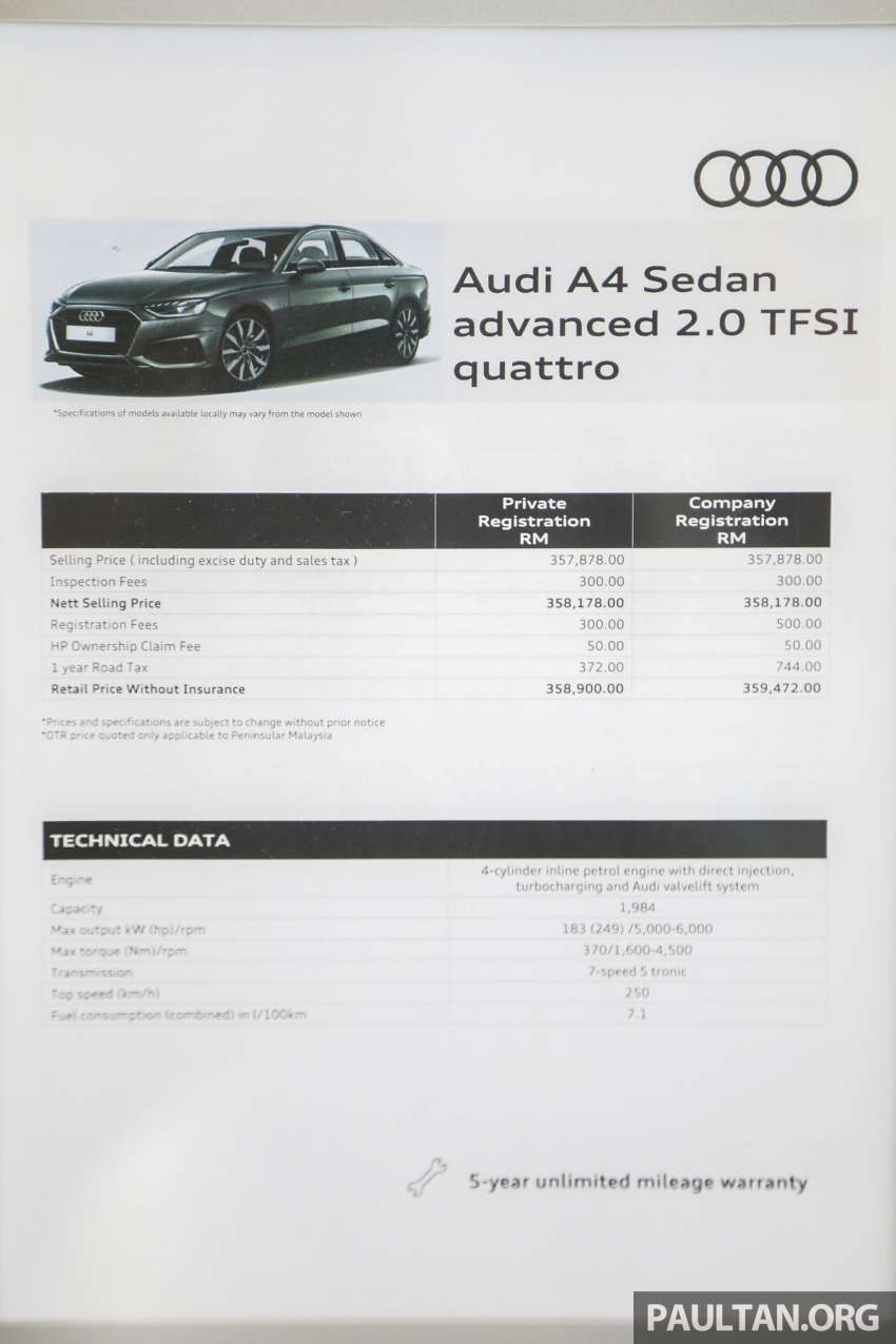 2022 Audi A4 2.0 TFSI quattro FL in Malaysia – RM359k 1401146