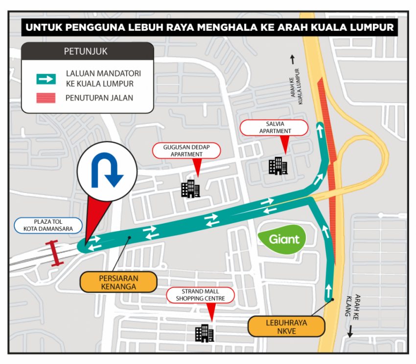 NKVE two-way closure near Kota Damansara exit for DASH construction, Jan 22-26 – U-turn before KD toll 1407765