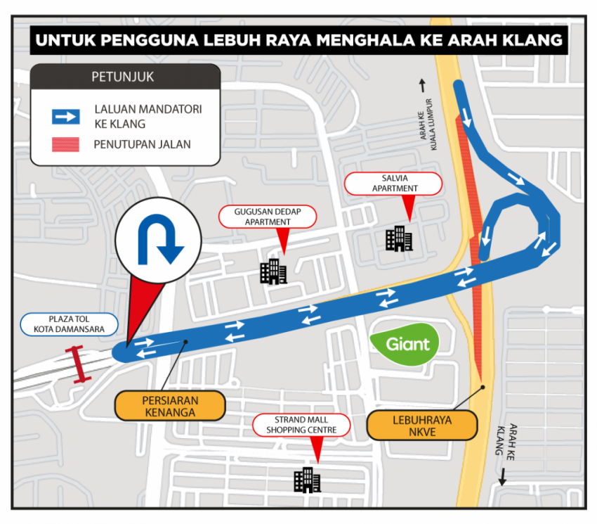 NKVE two-way closure near Kota Damansara exit for DASH construction, Jan 22-26 – U-turn before KD toll 1407766