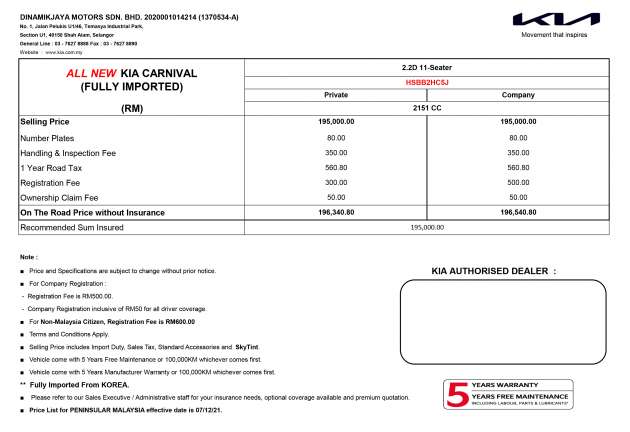 2022 Kia Carnival on sale in Malaysia, RM196k price