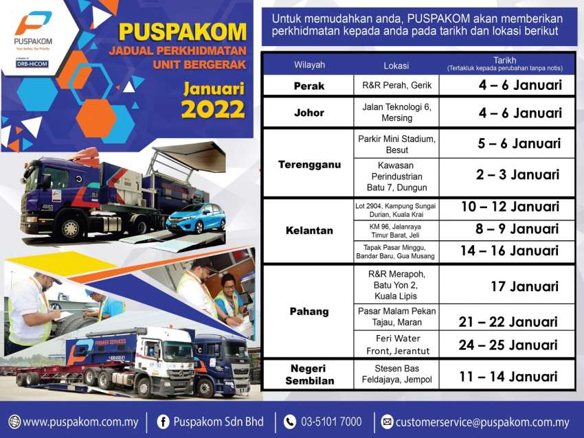 Puspakom’s January 2022 schedule for mobile inspection unit and Sabah/Sarawak off-site tests 1399101