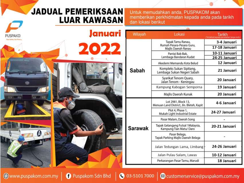 Puspakom’s January 2022 schedule for mobile inspection unit and Sabah/Sarawak off-site tests 1399102