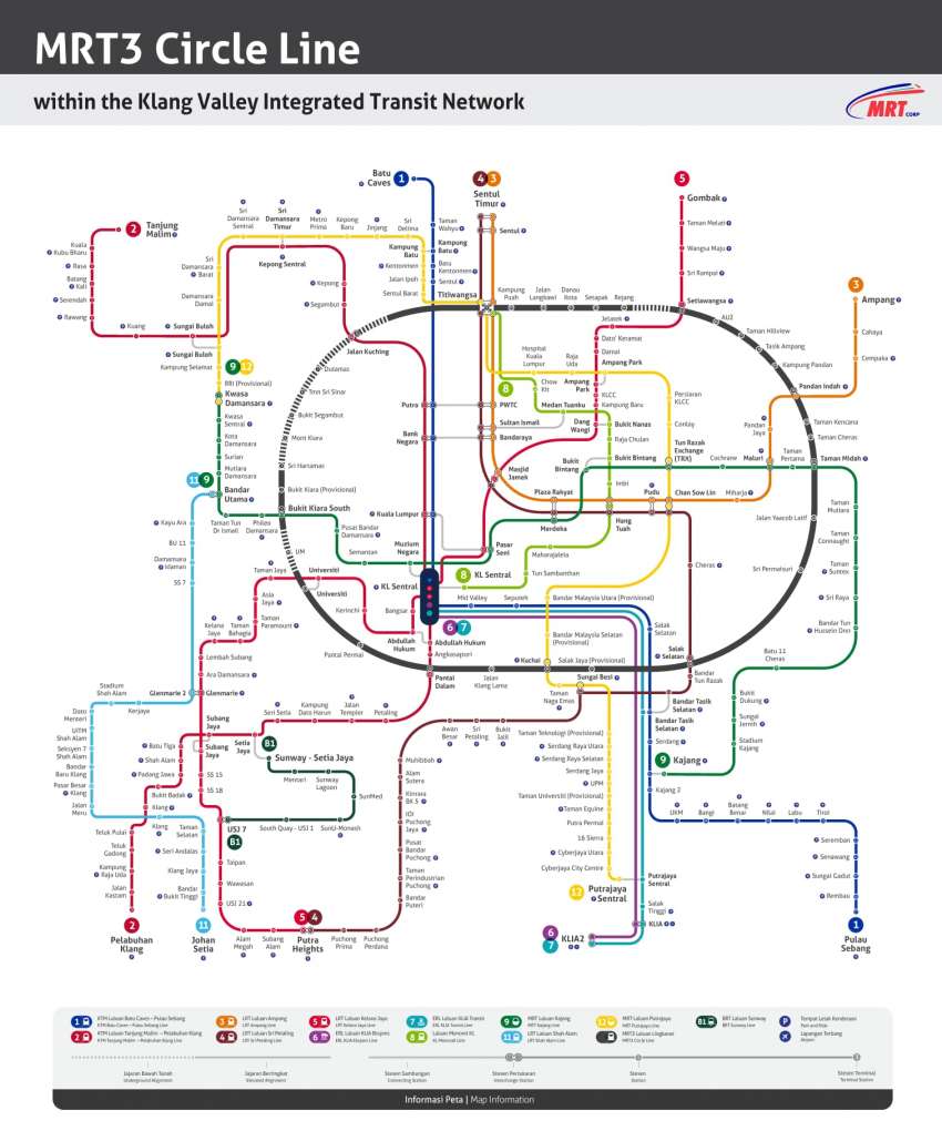 MRT3 Circle Line official map released – see how the 50.8 km, 31 station loop links with 6 existing rail lines 1433997