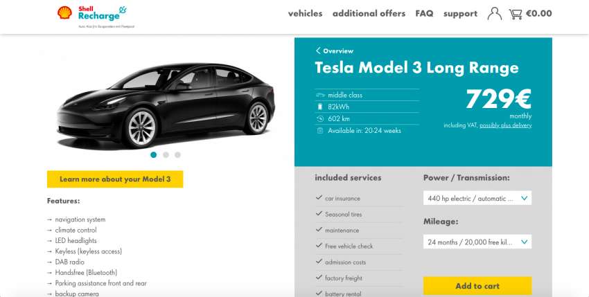 Tesla Model 3, Model Y subscription offered by Shell in Germany; from RM2.7k for 24 month, 20,000 km plan 1435688