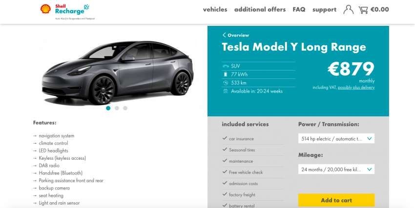 Tesla Model 3, Model Y subscription offered by Shell in Germany; from RM2.7k for 24 month, 20,000 km plan 1435687