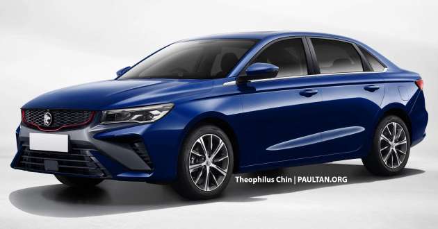 Proton “S50” sedan rendered again – Geely Emgrand base, Binyue facelift front end, honeycomb grille