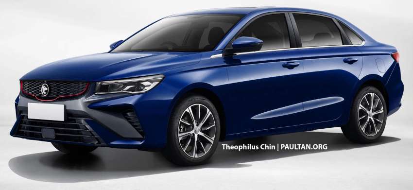 Proton “S50” sedan rendered again – Geely Emgrand base, Binyue facelift front end, honeycomb grille 1441940