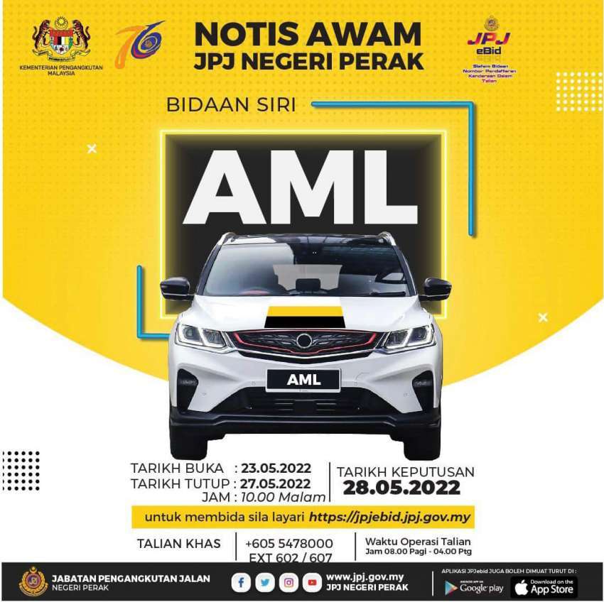 JPJ eBid: Plat BQY, AML, VJB dibuka untuk bidaan 1458864