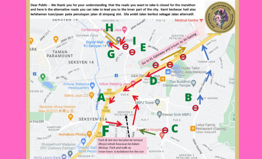 PJ road closures for Malaysia Women Marathon, 29/5 1460005