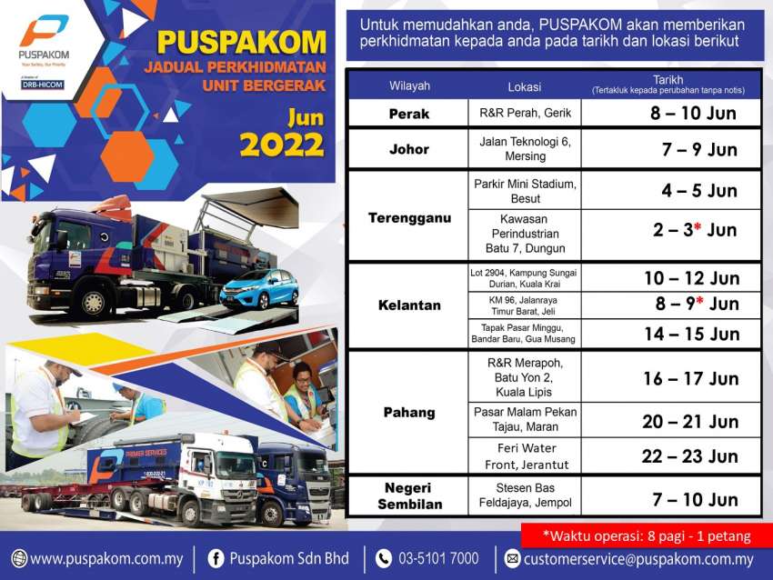 Puspakom keluarkan jadual unit pemeriksaan bergerak Jun 2022 – termasuk luar kawasan di Sabah/Sarawak 1462250