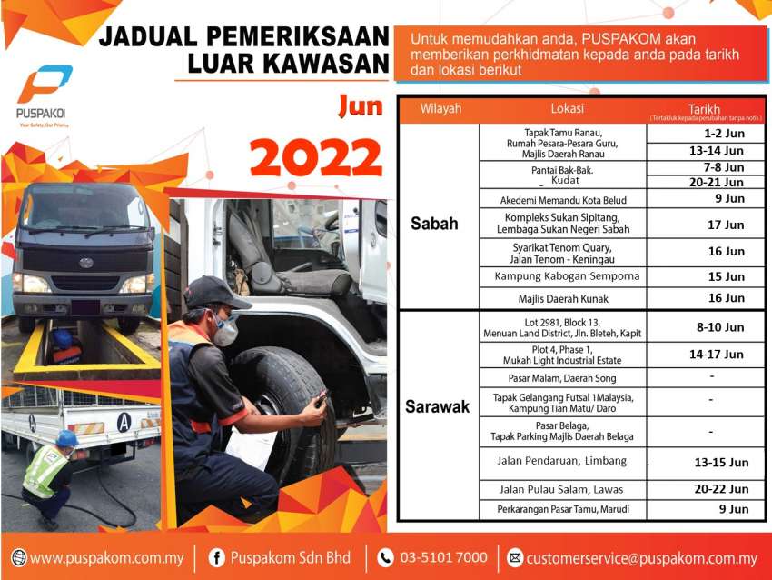 Puspakom keluarkan jadual unit pemeriksaan bergerak Jun 2022 – termasuk luar kawasan di Sabah/Sarawak 1462251