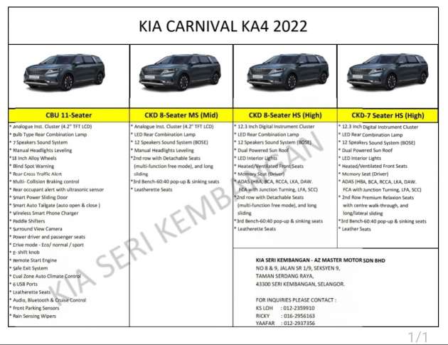 Kia Carnival CKD 2022 – AEB, ADAS dan sistem bunyi Bose 12-pembesar suara, 7- dan 8-tempat duduk
