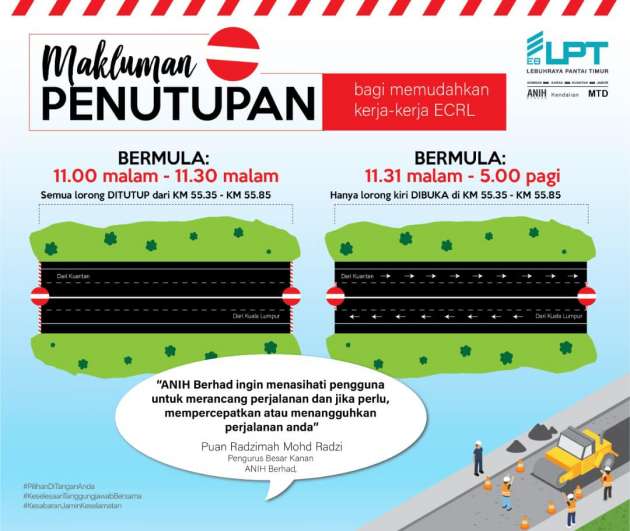 Sebahagian Lebuhraya KL-Karak laluan Lentang ditutup 11 malam ini untuk kerja pembinaan ECRL