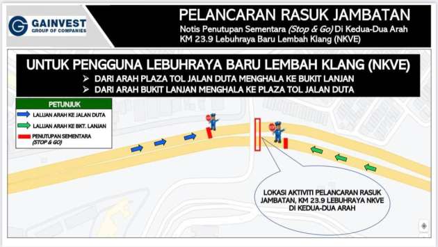 Beam launching works at NKVE between Jalan Duta, Bukit Lanjan – stop go traffic, 10pm – 5am, June 14-16