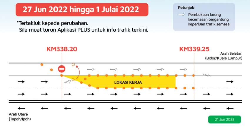 PLUS North-South Highway left and emergency lanes closure between Tapah, Bidor – only right lane is open 1473800