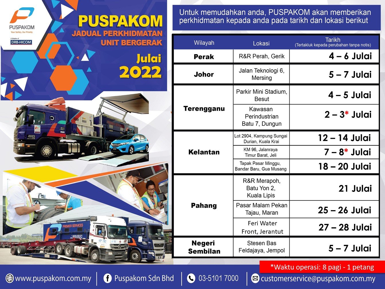 Puspakom July 2022 Mobile Unit Schedule 1